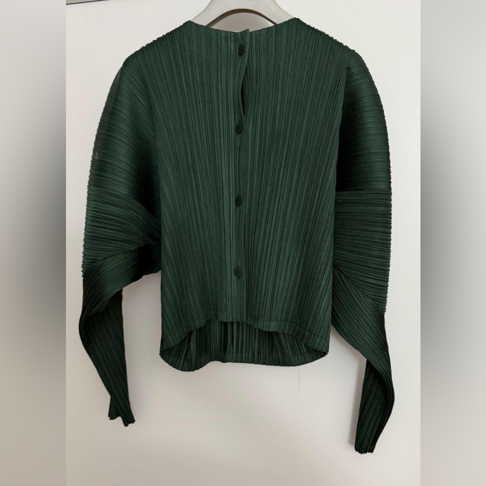 Pleats please by Issey Miyake Dark Green Pleated Button-Up Blouse Size 3 US L